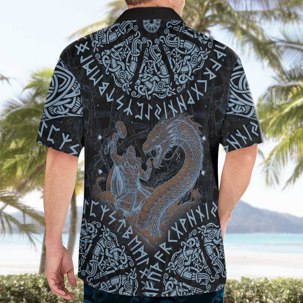 Thor and Jormungandr Norse Mythology Viking Hawaiian Shirt Celtic Knot and Rune Art Style
