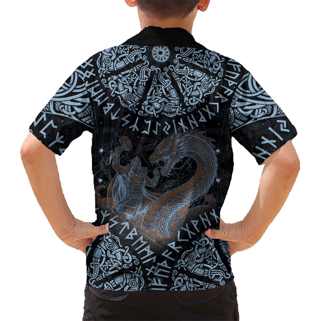 Thor and Jormungandr Norse Mythology Viking Hawaiian Shirt Celtic Knot and Rune Art Style