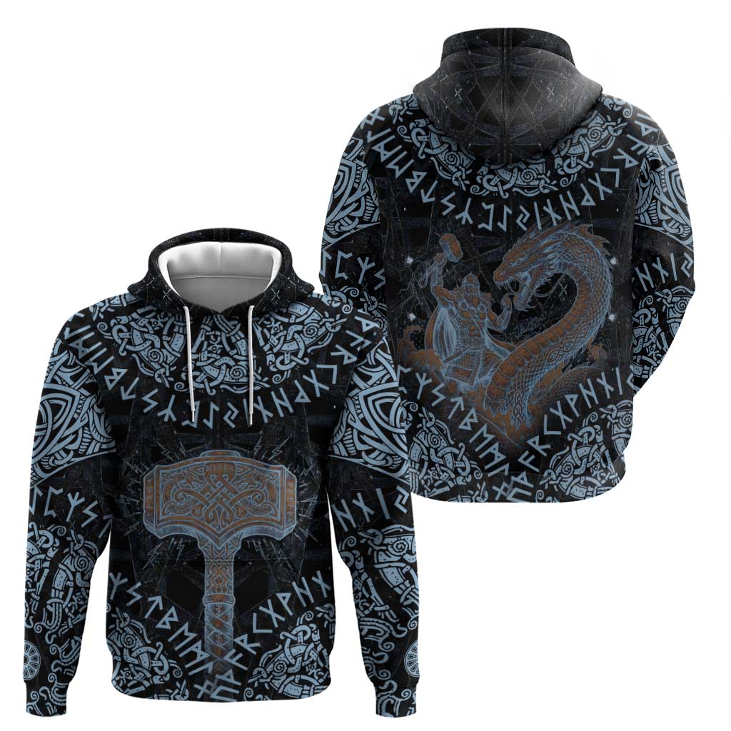 Thor and Jormungandr Norse Mythology Viking Hoodie Celtic Knot and Rune Art Style