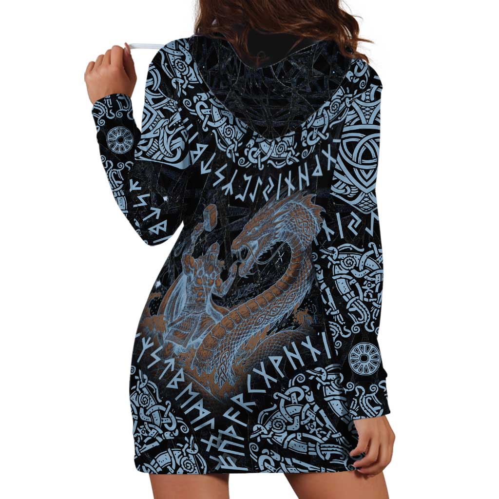 Thor and Jormungandr Norse Mythology Viking Hoodie Dress Celtic Knot and Rune Art Style