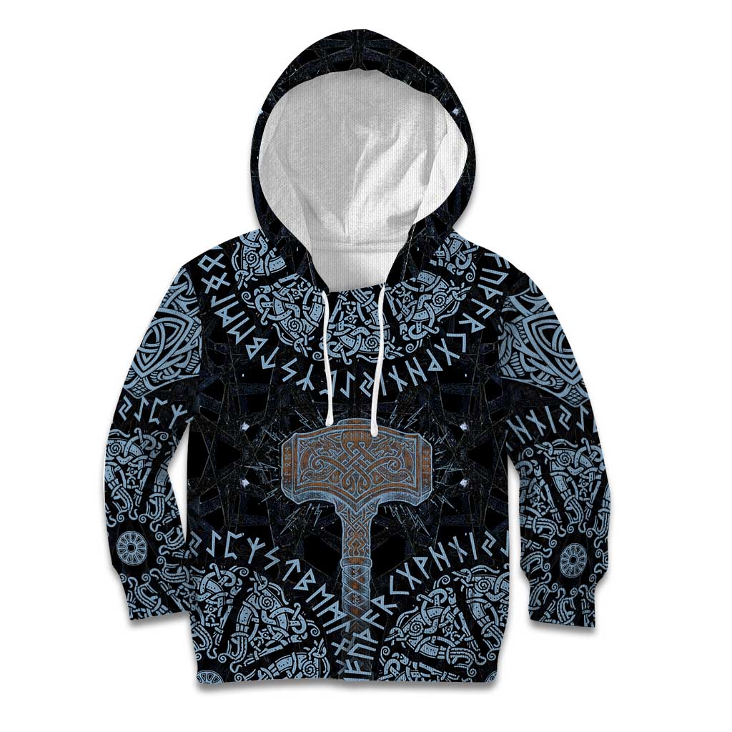 Thor and Jormungandr Norse Mythology Viking Kid Hoodie Celtic Knot and Rune Art Style