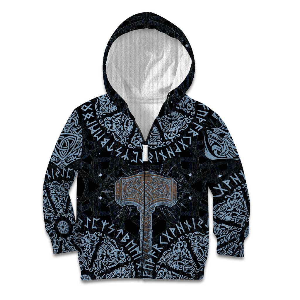 Thor and Jormungandr Norse Mythology Viking Kid Hoodie Celtic Knot and Rune Art Style