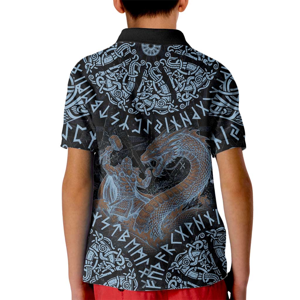 Thor and Jormungandr Norse Mythology Viking Kid Polo Shirt Celtic Knot and Rune Art Style