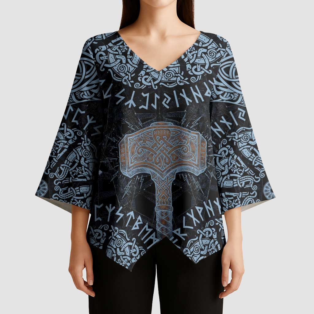 Thor and Jormungandr Norse Mythology Viking Kimono Sleeve Blouse Celtic Knot and Rune Art Style