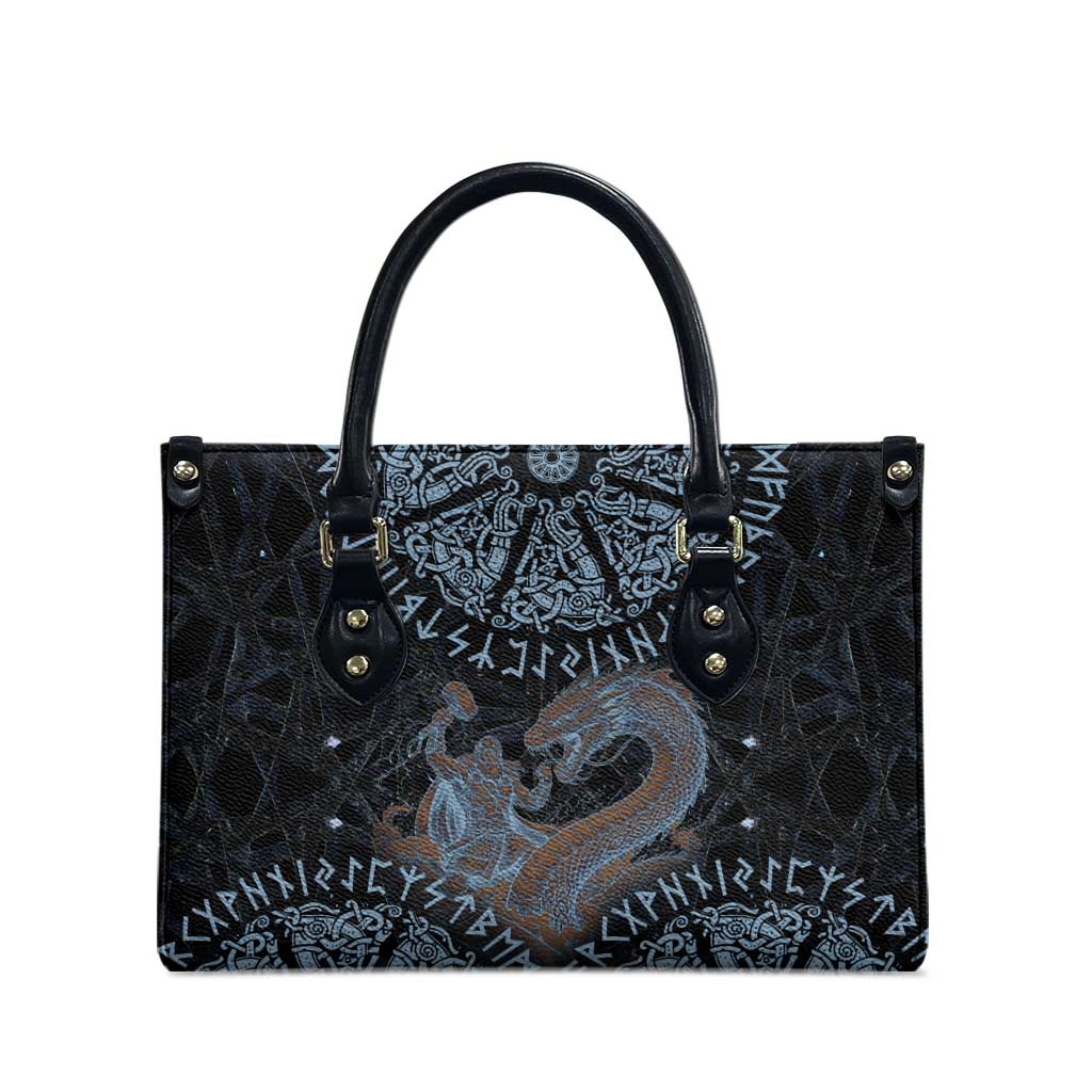Thor and Jormungandr Norse Mythology Viking Leather Bag Celtic Knot and Rune Art Style