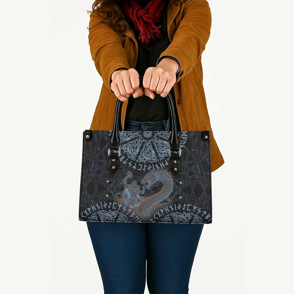 Thor and Jormungandr Norse Mythology Viking Leather Bag Celtic Knot and Rune Art Style