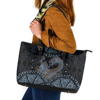 Thor and Jormungandr Norse Mythology Viking Leather Tote Bag Celtic Knot and Rune Art Style