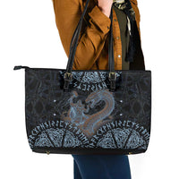 Thor and Jormungandr Norse Mythology Viking Leather Tote Bag Celtic Knot and Rune Art Style