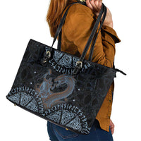 Thor and Jormungandr Norse Mythology Viking Leather Tote Bag Celtic Knot and Rune Art Style