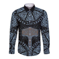 Thor and Jormungandr Norse Mythology Viking Long Sleeve Button Shirt Celtic Knot and Rune Art Style