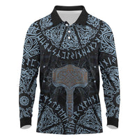 Thor and Jormungandr Norse Mythology Viking Long Sleeve Polo Shirt Celtic Knot and Rune Art Style
