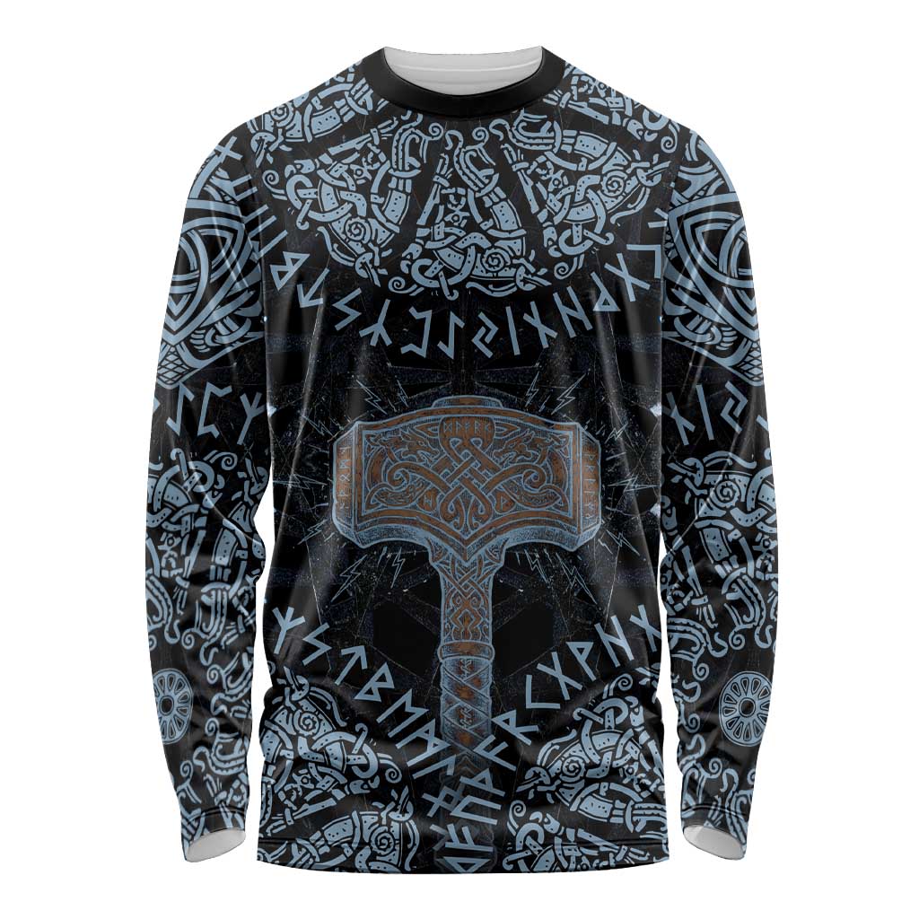 Thor and Jormungandr Norse Mythology Viking Long Sleeve Shirt Celtic Knot and Rune Art Style