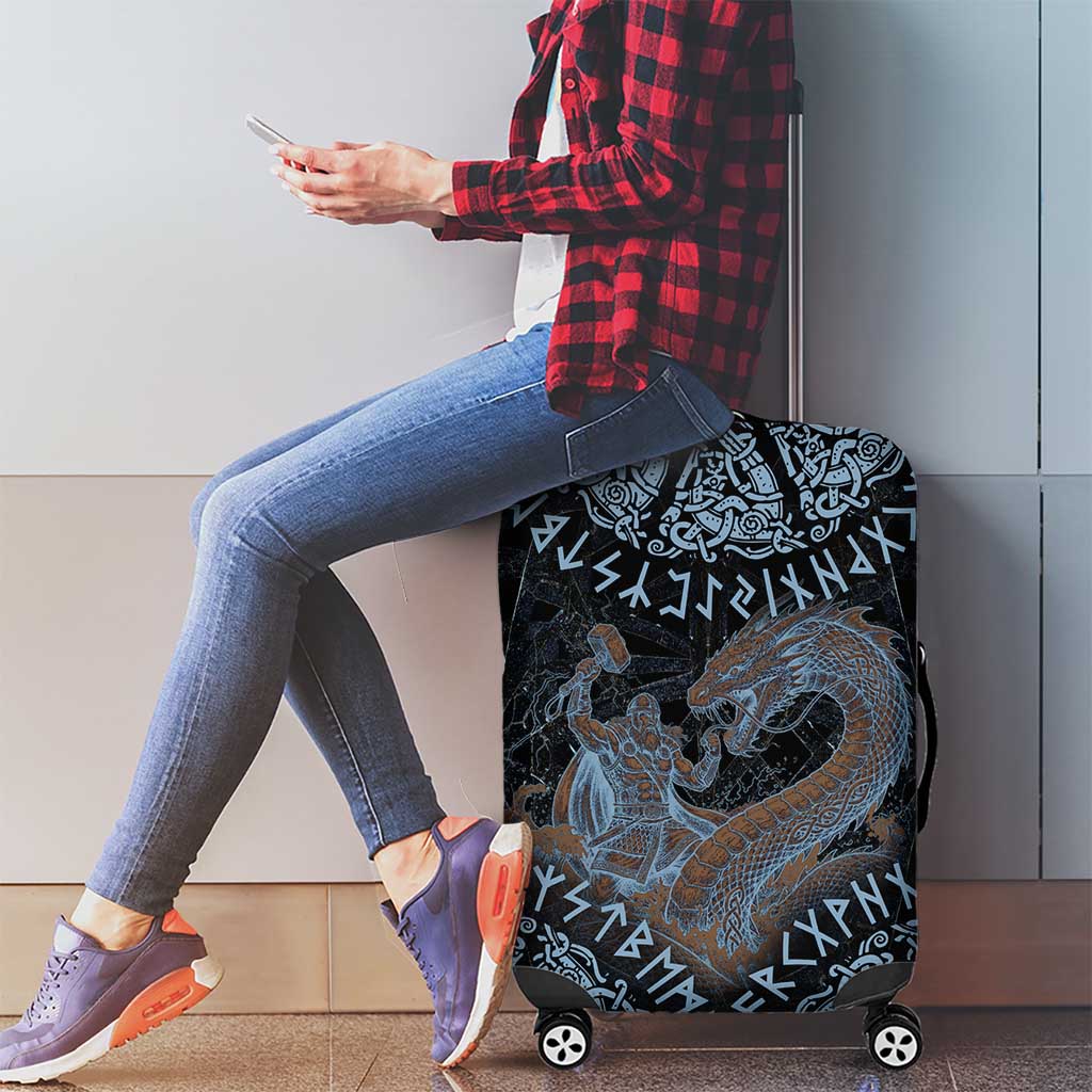 Thor and Jormungandr Norse Mythology Viking Luggage Cover Celtic Knot and Rune Art Style