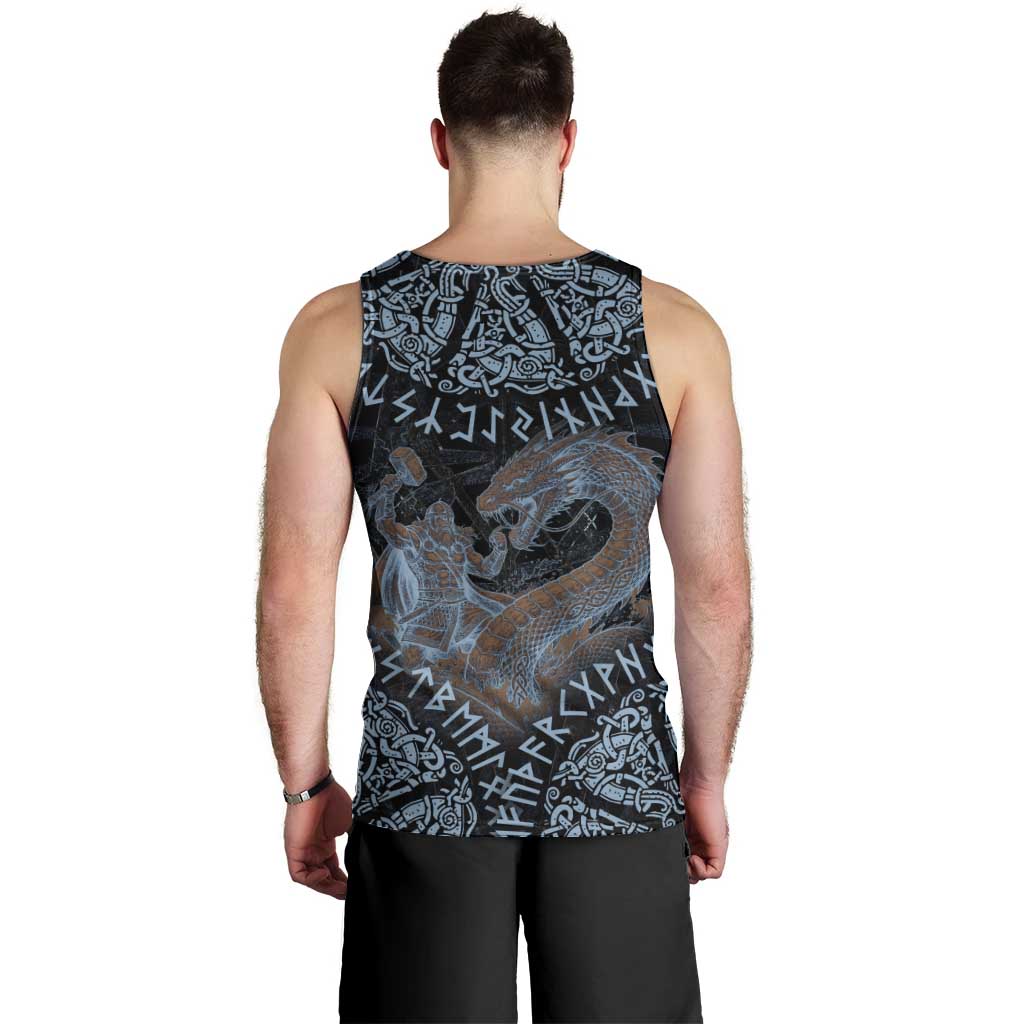 Thor and Jormungandr Norse Mythology Viking Men Tank Top Celtic Knot and Rune Art Style