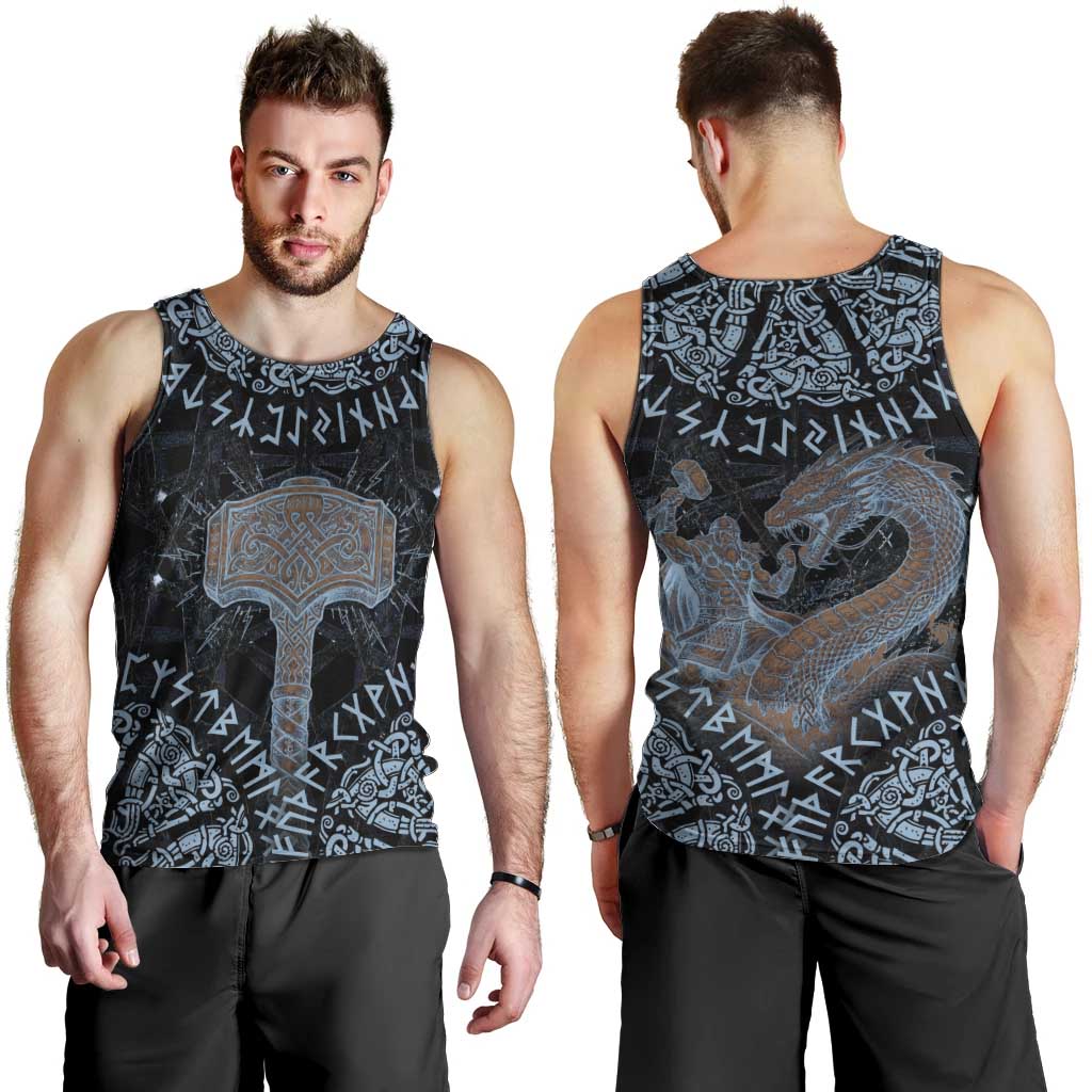 Thor and Jormungandr Norse Mythology Viking Men Tank Top Celtic Knot and Rune Art Style