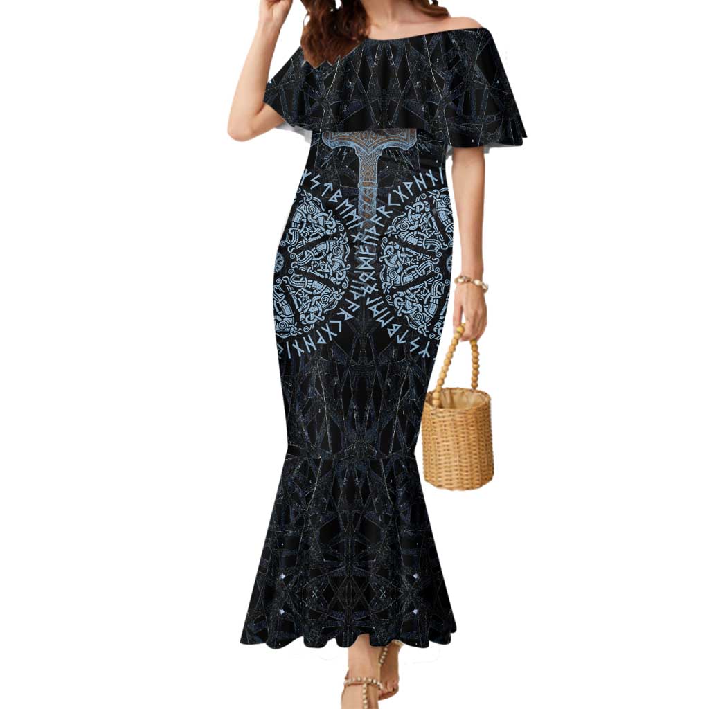Thor and Jormungandr Norse Mythology Viking Mermaid Dress Celtic Knot and Rune Art Style