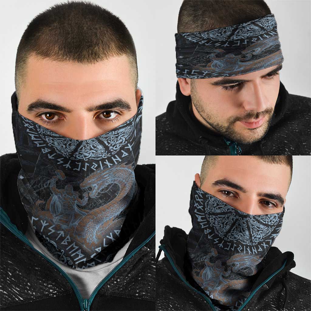 Thor and Jormungandr Norse Mythology Viking Neck Gaiter Celtic Knot and Rune Art Style