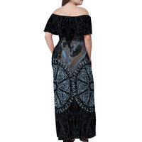 Thor and Jormungandr Norse Mythology Viking Off Shoulder Maxi Dress Celtic Knot and Rune Art Style