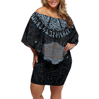 Thor and Jormungandr Norse Mythology Viking Off Shoulder Short Dress Celtic Knot and Rune Art Style