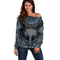 Thor and Jormungandr Norse Mythology Viking Off Shoulder Sweater Celtic Knot and Rune Art Style