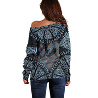 Thor and Jormungandr Norse Mythology Viking Off Shoulder Sweater Celtic Knot and Rune Art Style