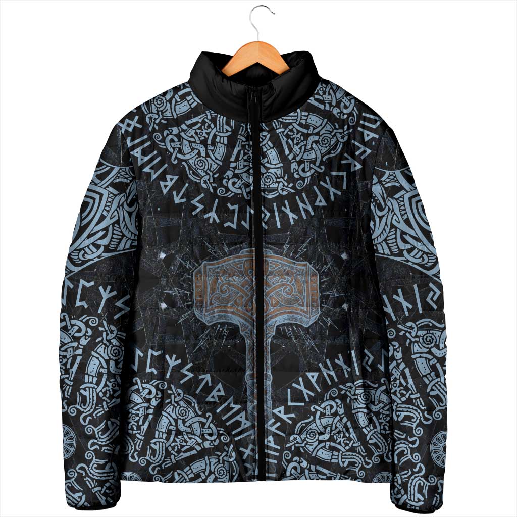 Thor and Jormungandr Norse Mythology Viking Padded Jacket Celtic Knot and Rune Art Style