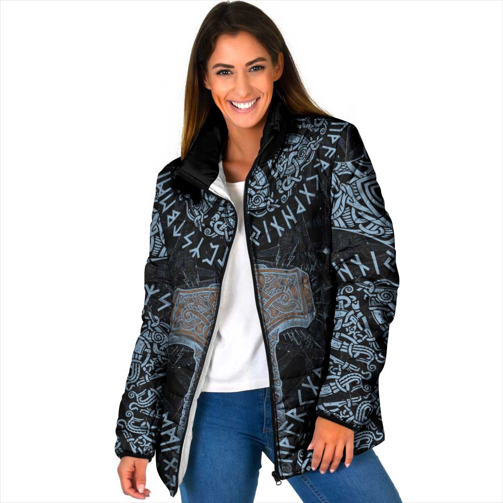 Thor and Jormungandr Norse Mythology Viking Padded Jacket Celtic Knot and Rune Art Style