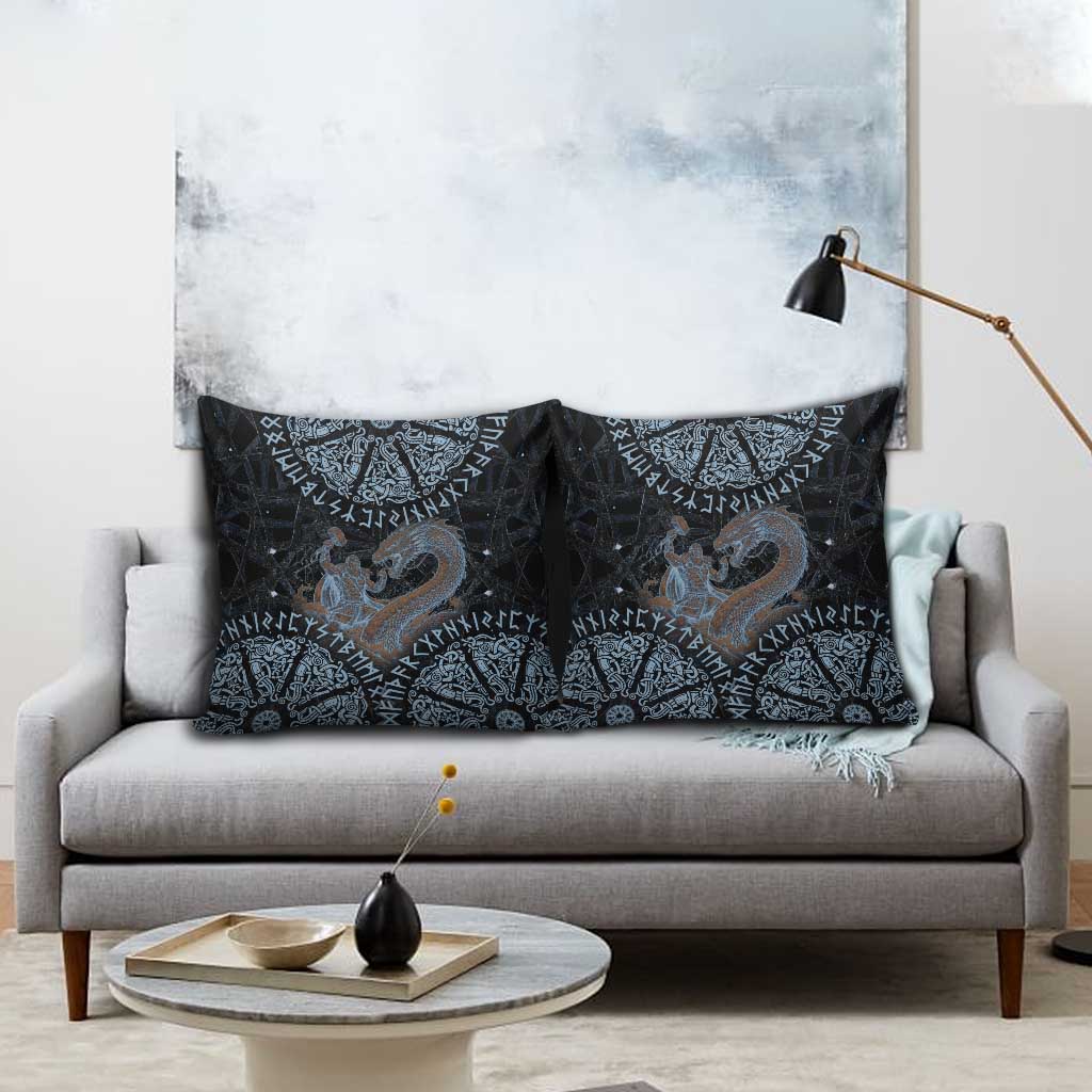 Thor and Jormungandr Norse Mythology Viking Pillow Cover Celtic Knot and Rune Art Style