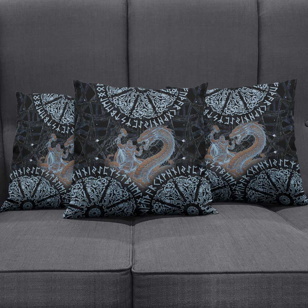 Thor and Jormungandr Norse Mythology Viking Pillow Cover Celtic Knot and Rune Art Style