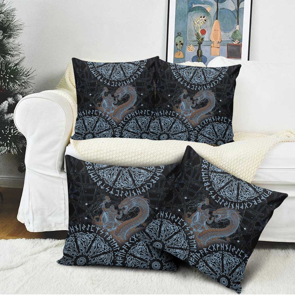 Thor and Jormungandr Norse Mythology Viking Pillow Cover Celtic Knot and Rune Art Style