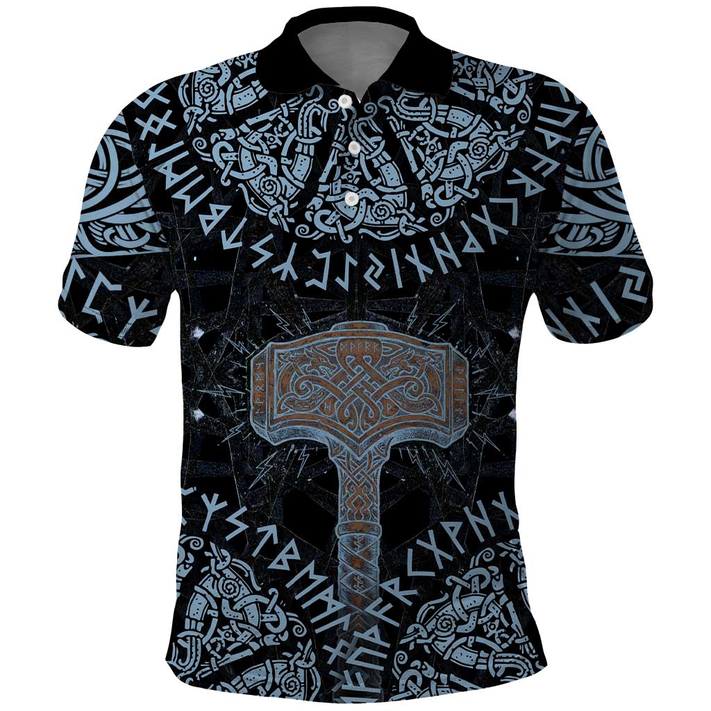 Thor and Jormungandr Norse Mythology Viking Polo Shirt Celtic Knot and Rune Art Style