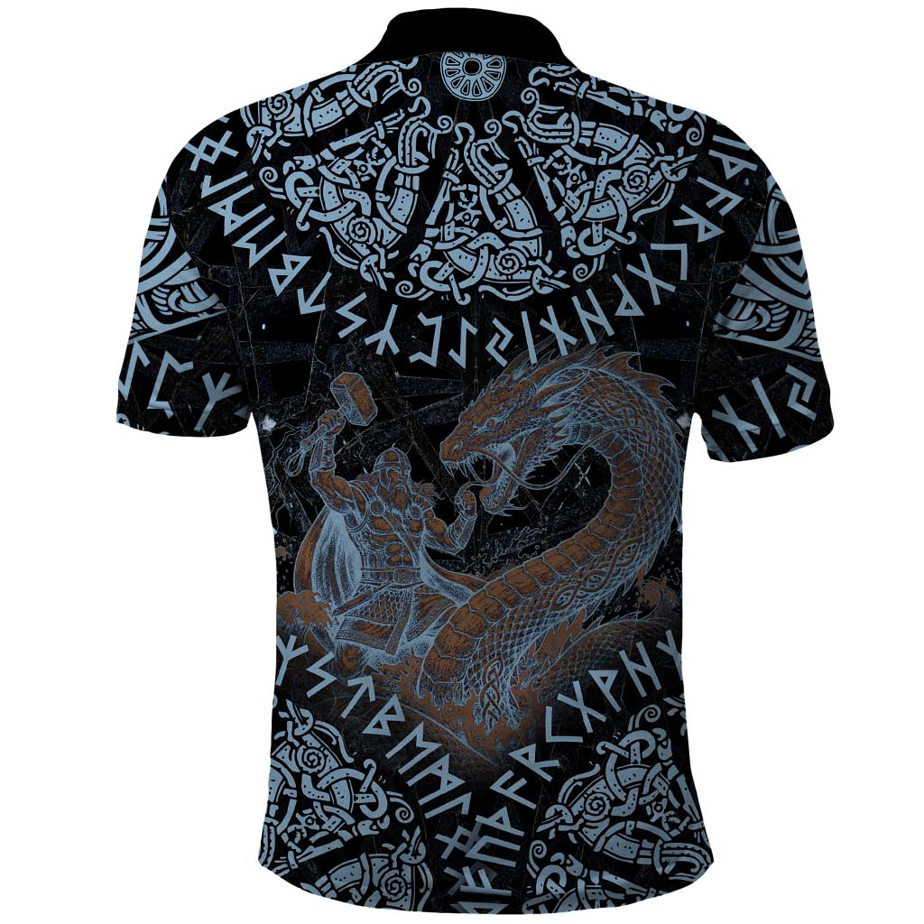 Thor and Jormungandr Norse Mythology Viking Polo Shirt Celtic Knot and Rune Art Style