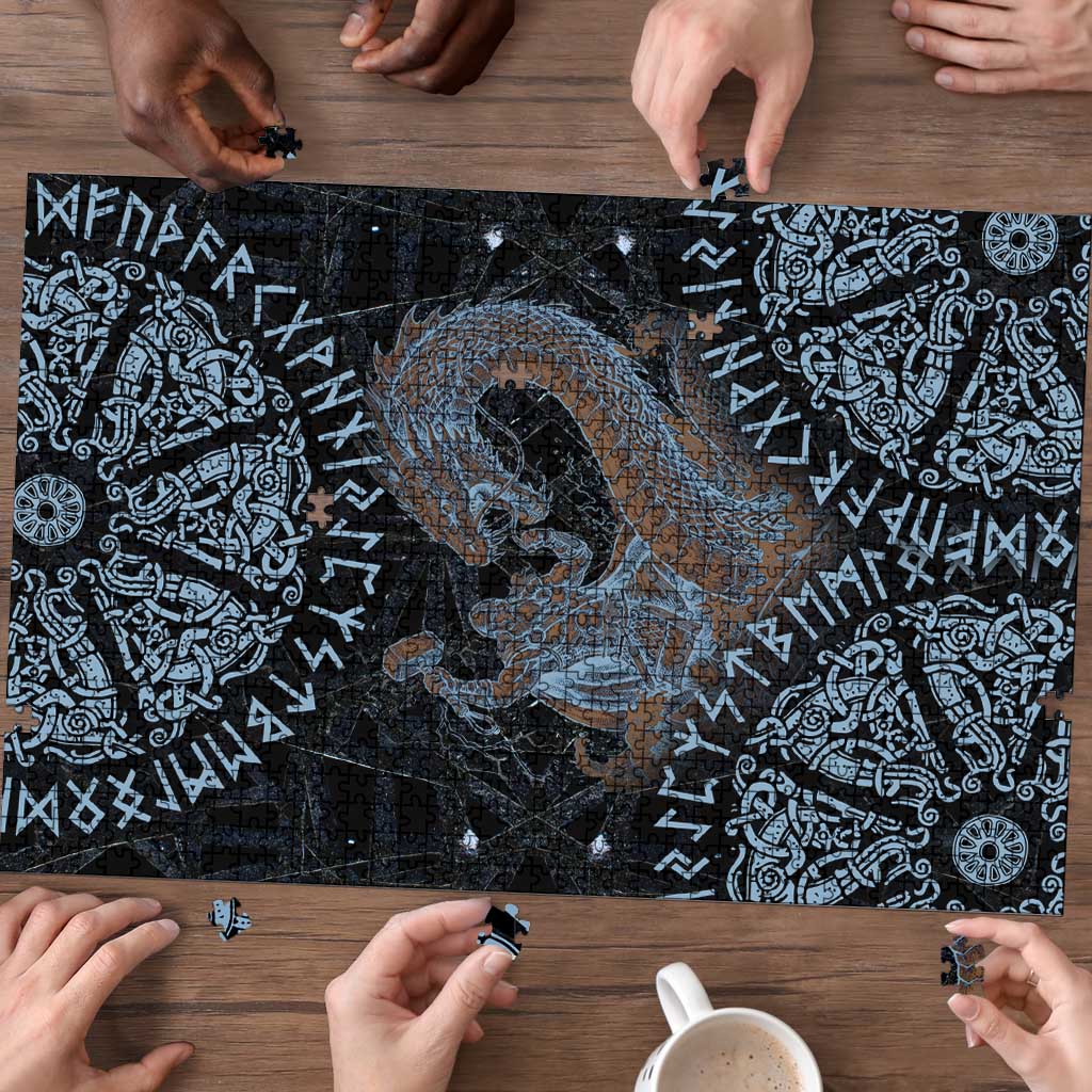 Thor and Jormungandr Norse Mythology Viking Puzzle Celtic Knot and Rune Art Style