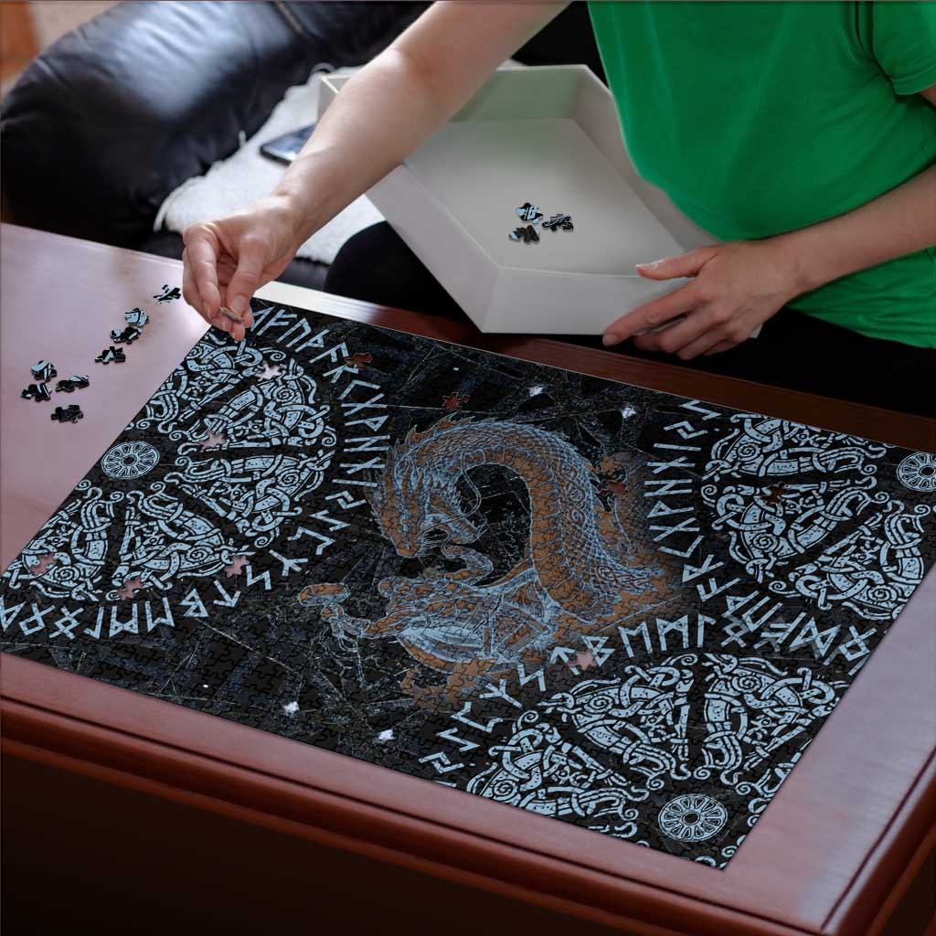 Thor and Jormungandr Norse Mythology Viking Puzzle Celtic Knot and Rune Art Style