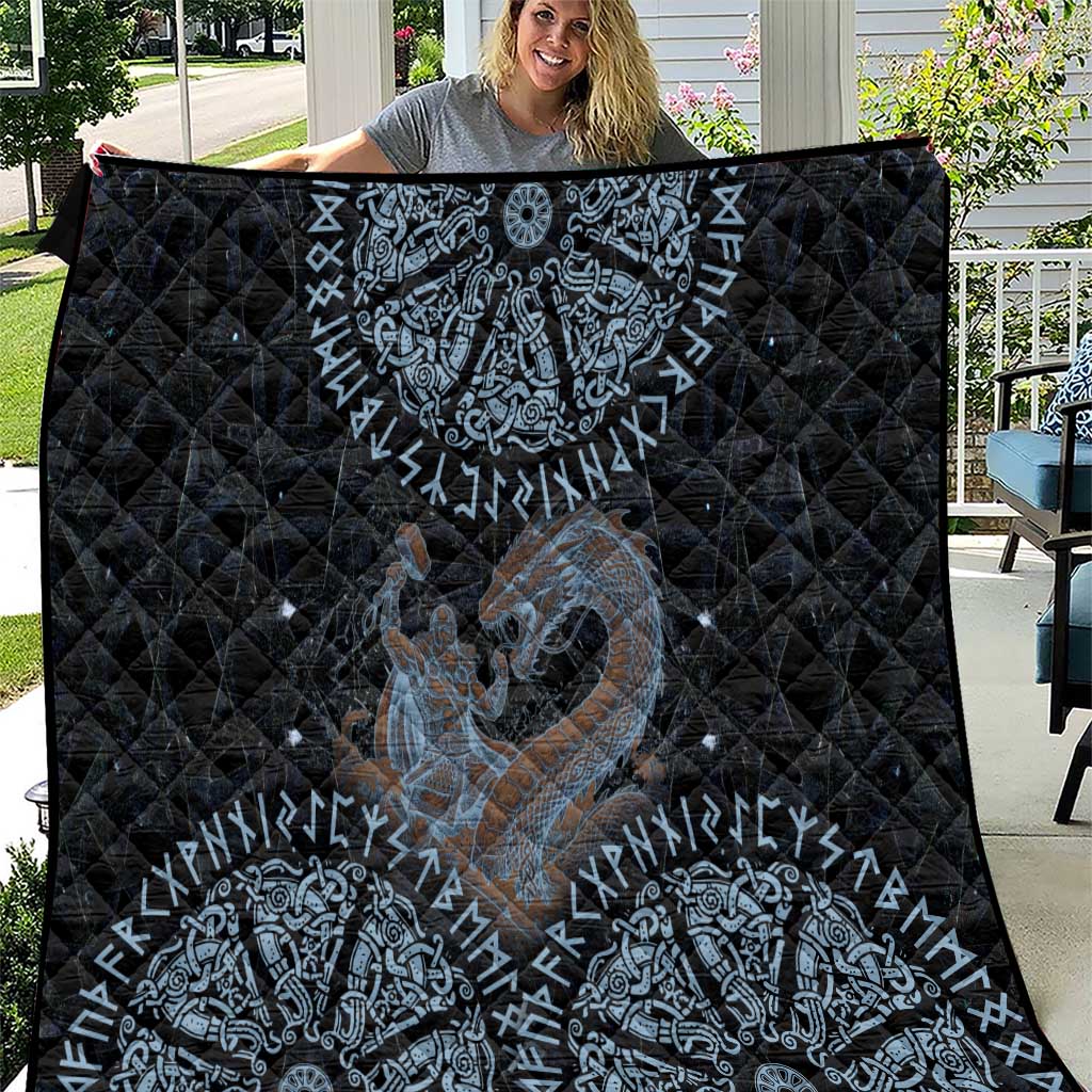 Thor and Jormungandr Norse Mythology Viking Quilt Celtic Knot and Rune Art Style