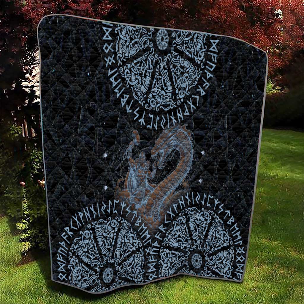 Thor and Jormungandr Norse Mythology Viking Quilt Celtic Knot and Rune Art Style