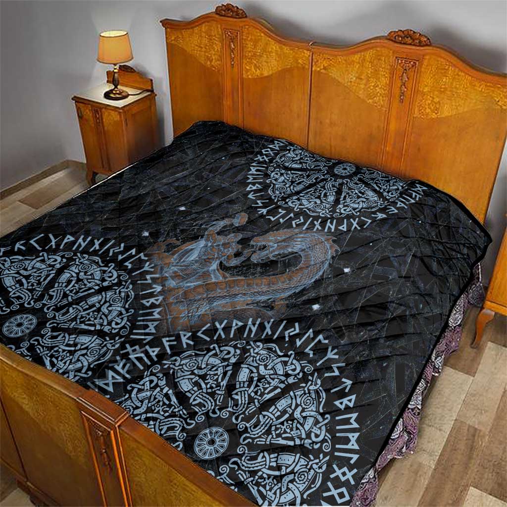 Thor and Jormungandr Norse Mythology Viking Quilt Celtic Knot and Rune Art Style