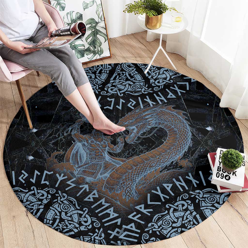 Thor and Jormungandr Norse Mythology Viking Round Carpet Celtic Knot and Rune Art Style