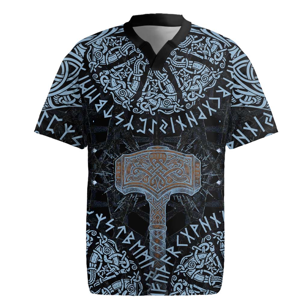 Thor and Jormungandr Norse Mythology Viking Rugby Jersey Celtic Knot and Rune Art Style