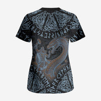 Thor and Jormungandr Norse Mythology Viking Scrub Top Celtic Knot and Rune Art Style