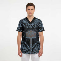Thor and Jormungandr Norse Mythology Viking Scrub Top Celtic Knot and Rune Art Style