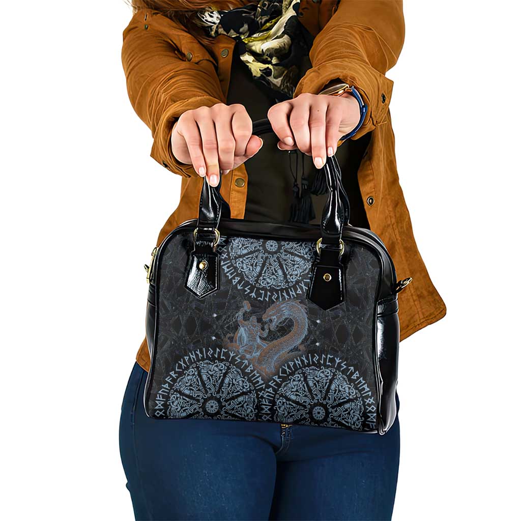 Thor and Jormungandr Norse Mythology Viking Shoulder Handbag Celtic Knot and Rune Art Style