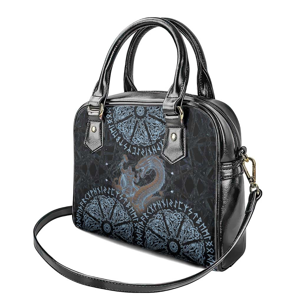 Thor and Jormungandr Norse Mythology Viking Shoulder Handbag Celtic Knot and Rune Art Style