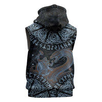 Thor and Jormungandr Norse Mythology Viking Sleeveless Zip Hoodie Celtic Knot and Rune Art Style
