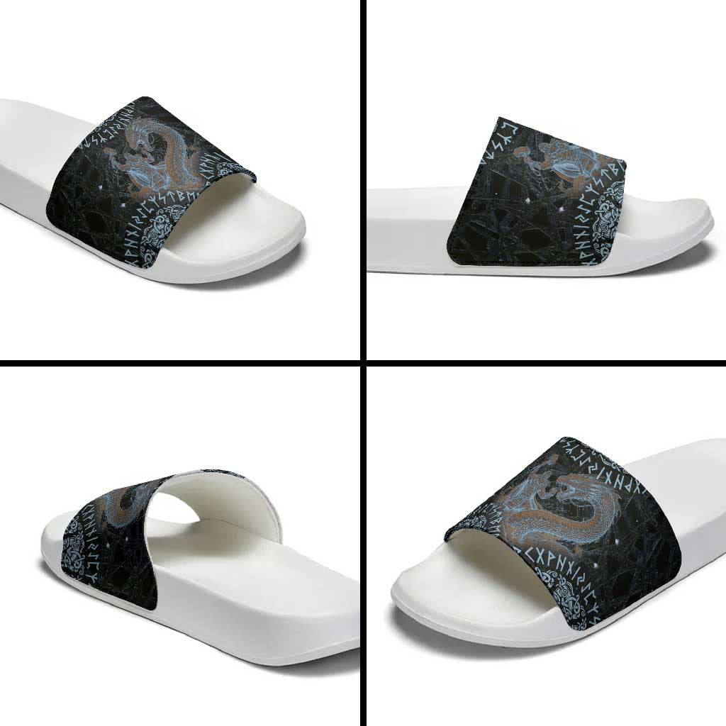 Thor and Jormungandr Norse Mythology Viking Slide Sandals Celtic Knot and Rune Art Style