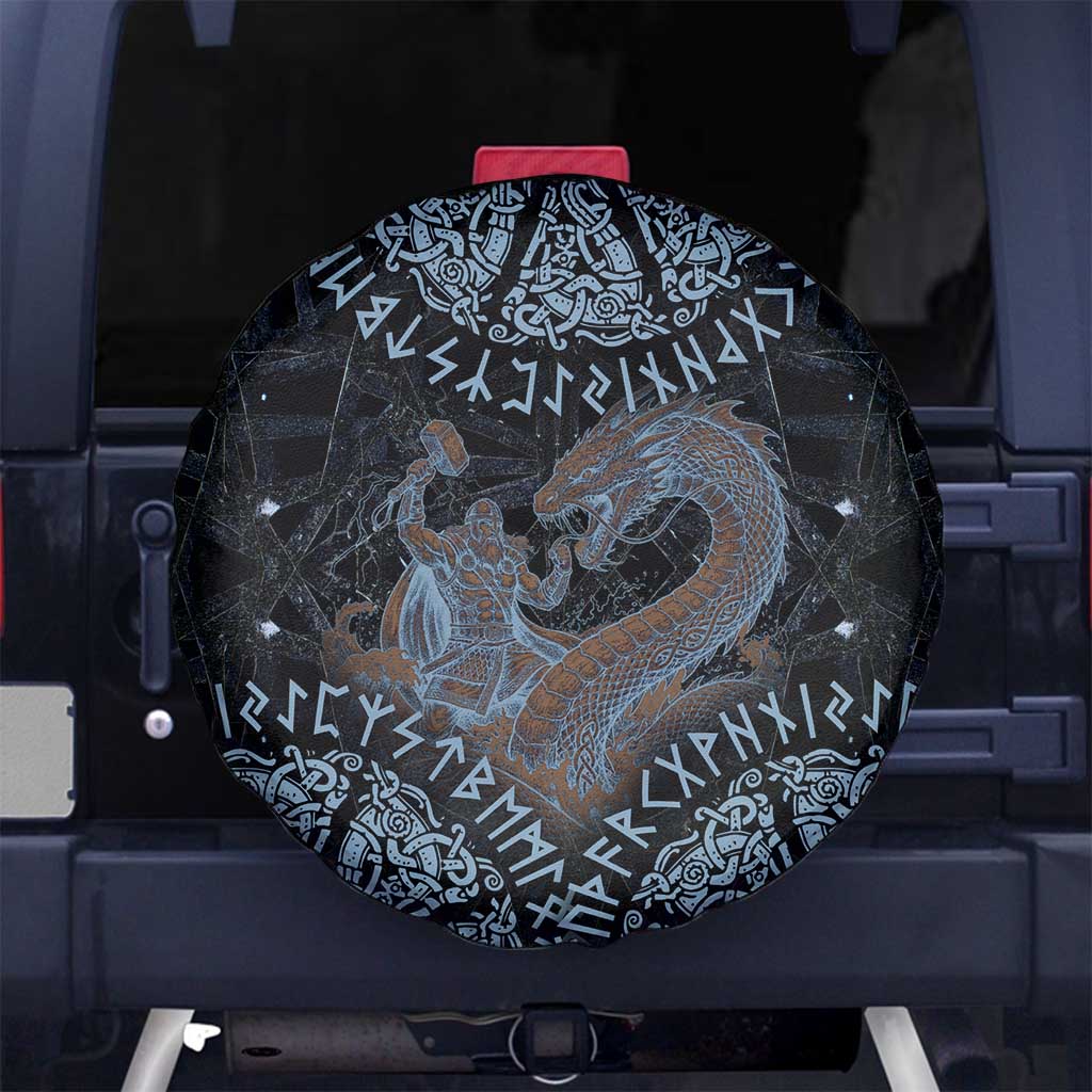 Thor and Jormungandr Norse Mythology Viking Spare Tire Cover Celtic Knot and Rune Art Style