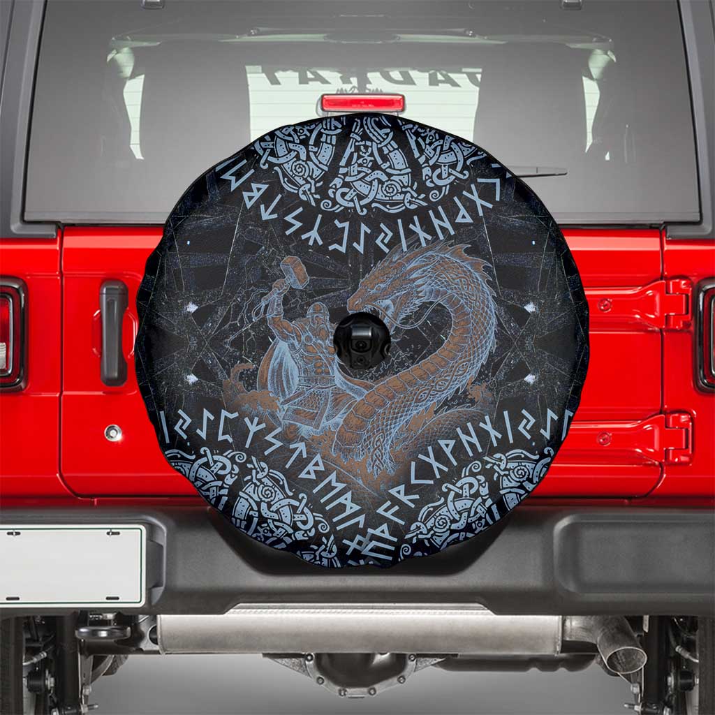 Thor and Jormungandr Norse Mythology Viking Spare Tire Cover Celtic Knot and Rune Art Style