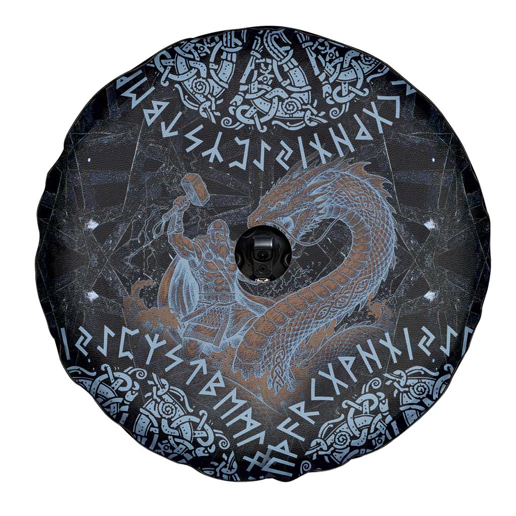 Thor and Jormungandr Norse Mythology Viking Spare Tire Cover Celtic Knot and Rune Art Style