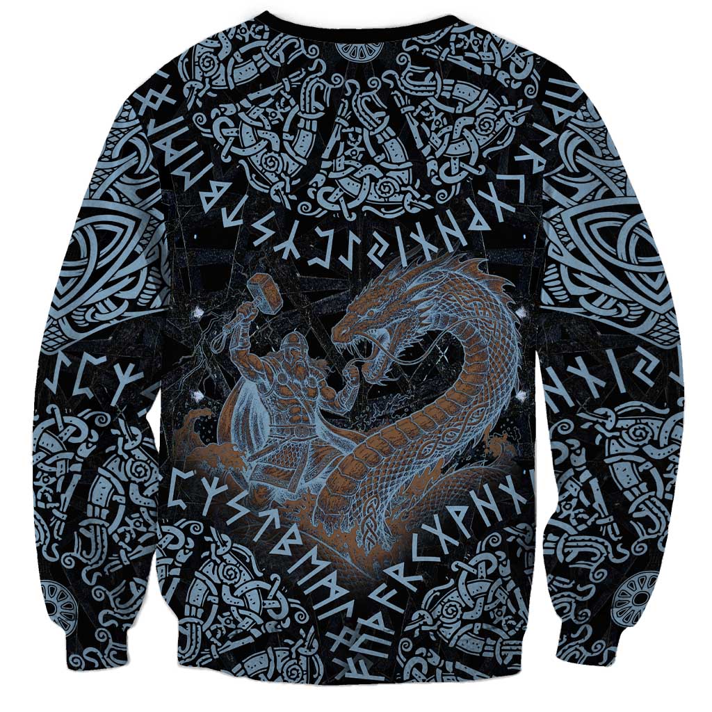 Thor and Jormungandr Norse Mythology Viking Sweatshirt Celtic Knot and Rune Art Style