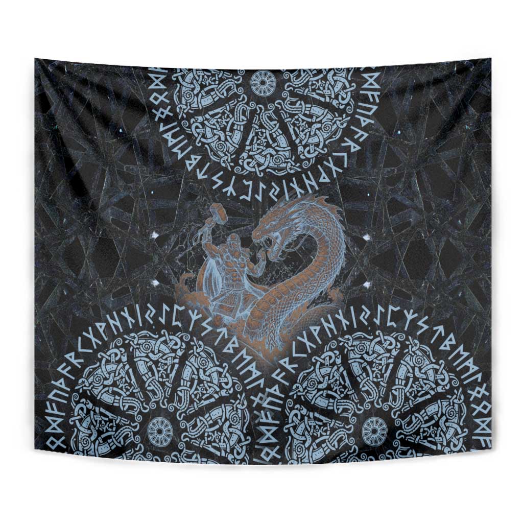 Thor and Jormungandr Norse Mythology Viking Tapestry Celtic Knot and Rune Art Style